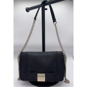 Kate Spade Bow‎ Crossbody Black Leather Gold Chain Classic Chic Flap Bag